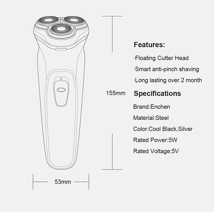 ENCHEN BlackStone Electric Shaver – Type-C Rechargeable, Travel Lock