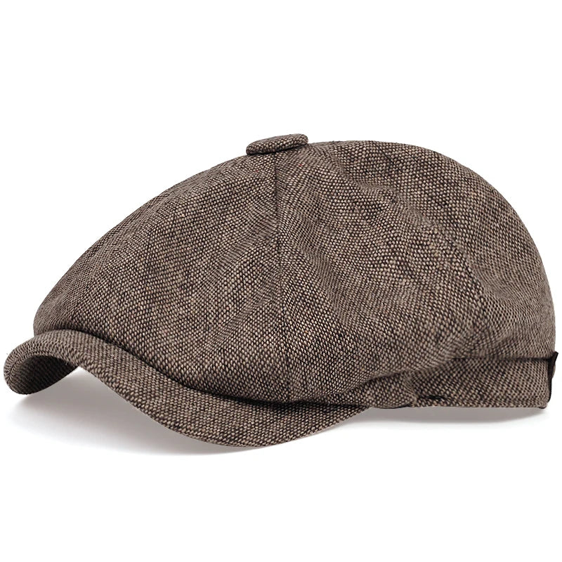 Vintage Herringbone Newsboy Cap – 8-Panel Gatsby Flat Hat (Unisex)