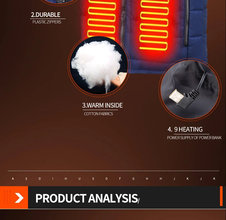 9-Zone Heated Jacket – USB Graphene Heating Coat for Men