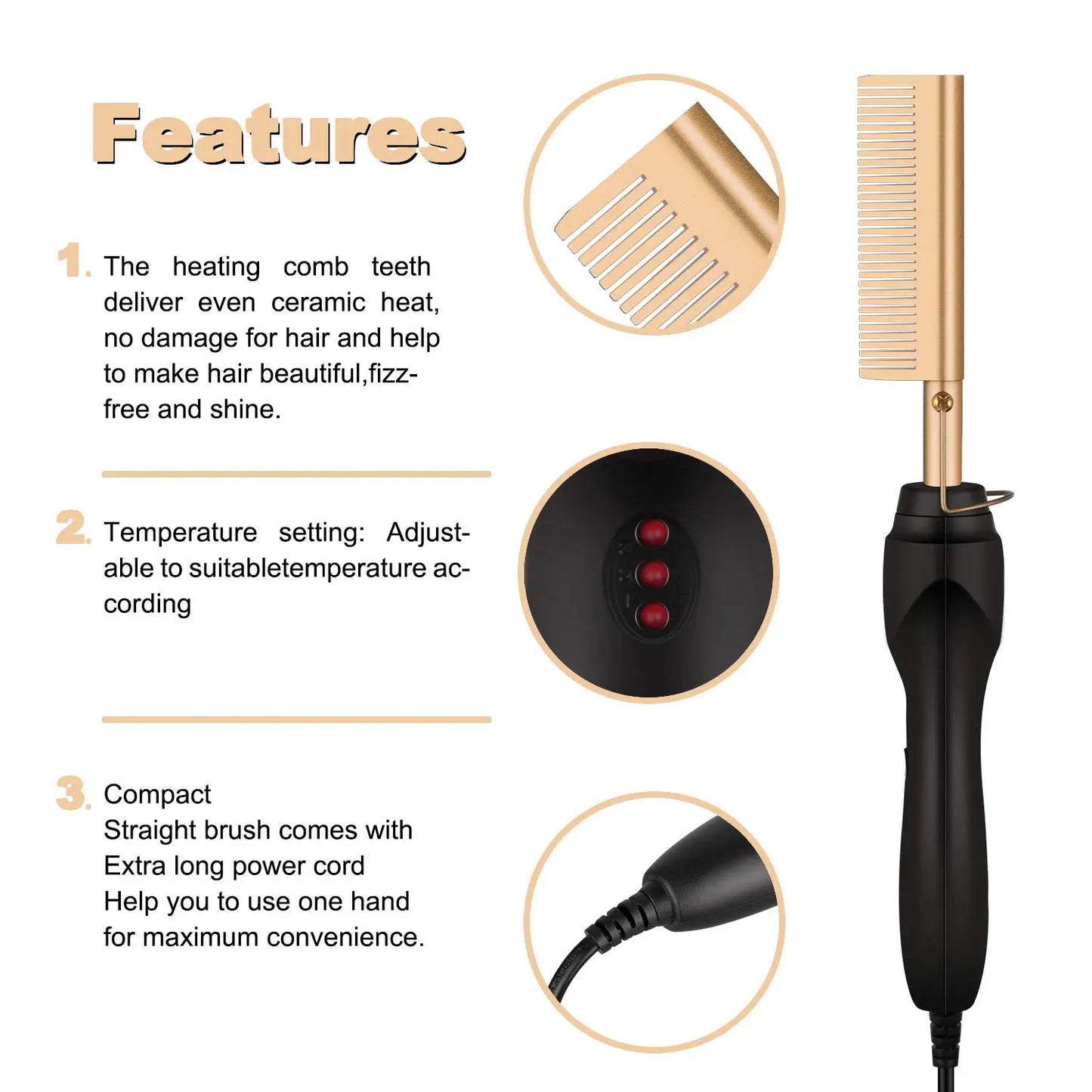 2 in1 Hot Comb Hair Straightener & Beard Press Comb