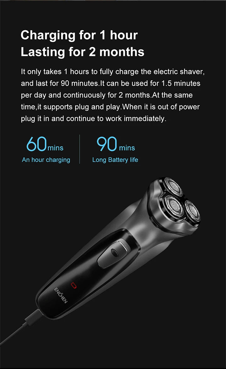 ENCHEN BlackStone Electric Shaver – Type-C Rechargeable, Travel Lock