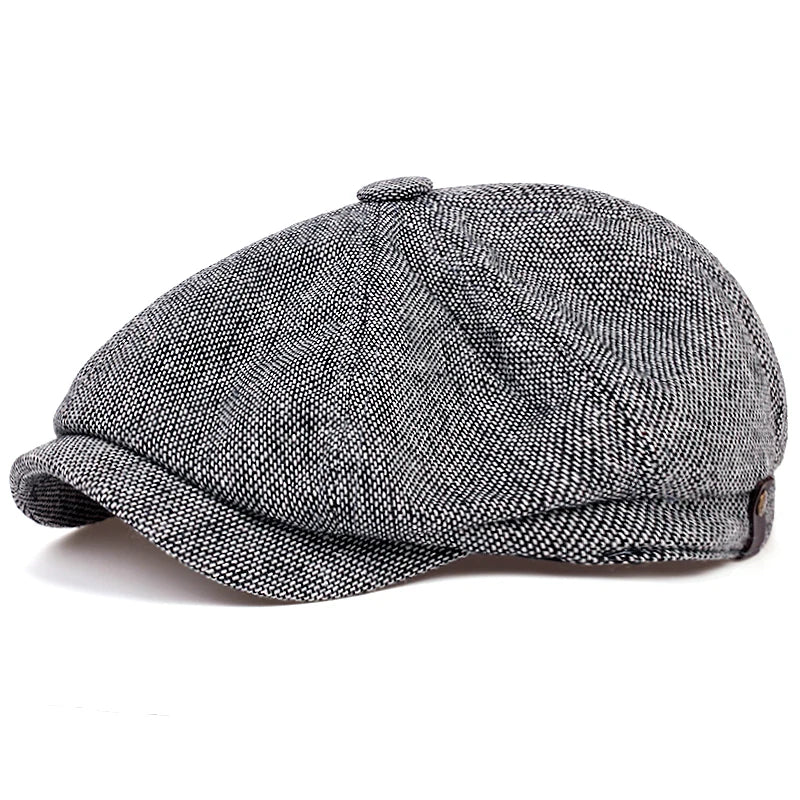 Vintage Herringbone Newsboy Cap – 8-Panel Gatsby Flat Hat (Unisex)