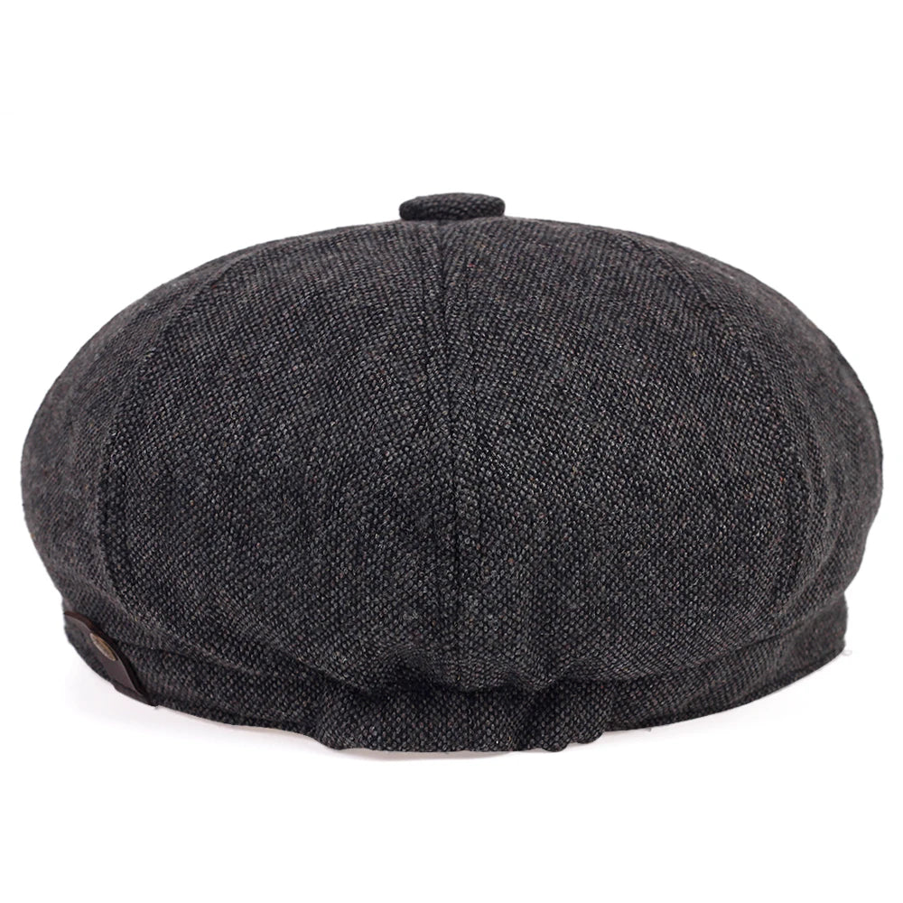Vintage Herringbone Newsboy Cap – 8-Panel Gatsby Flat Hat (Unisex)