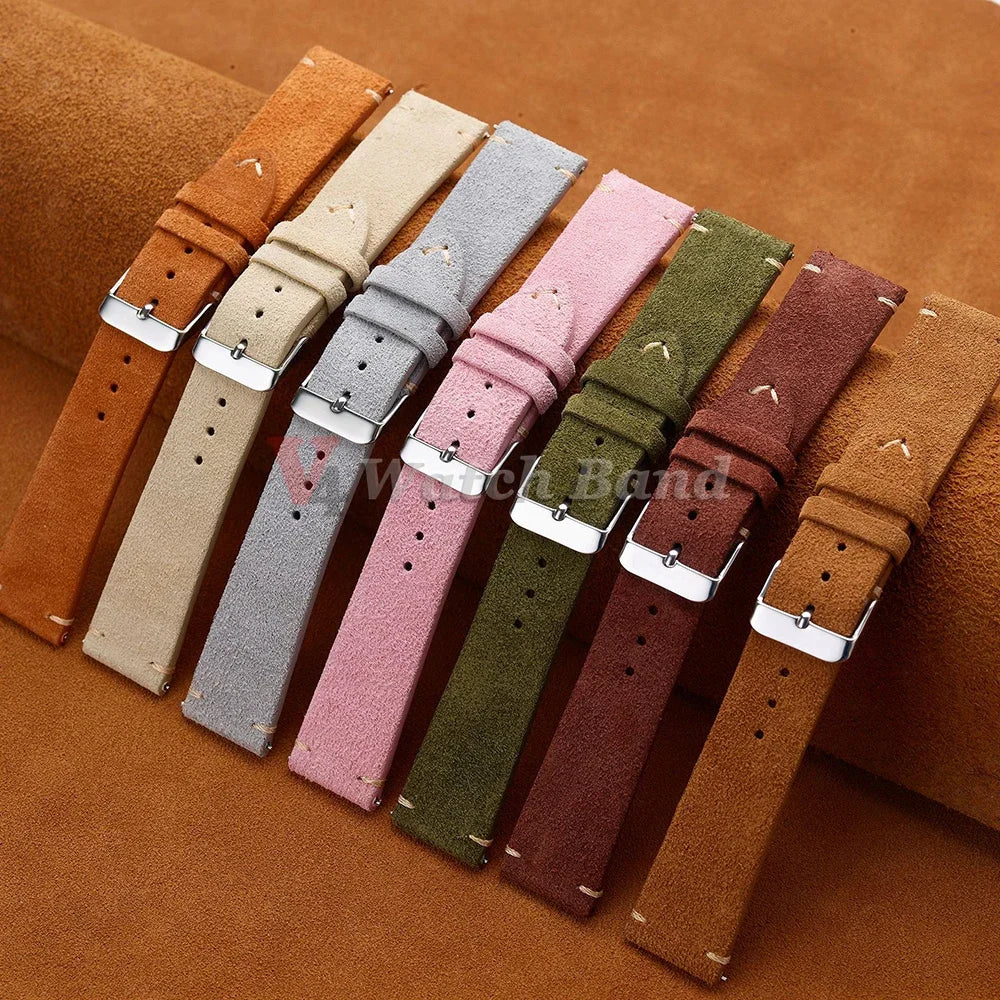 Unisex Quick-Release Suede Watch Strap – Brown Calfskin (14/16/18/20/22 mm)