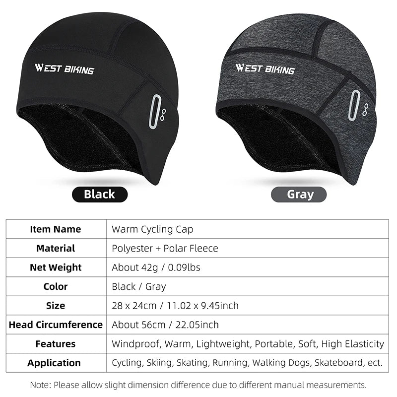WEST BIKING Thermal Fleece Skull Cap – Wind-Resistant Helmet Liner