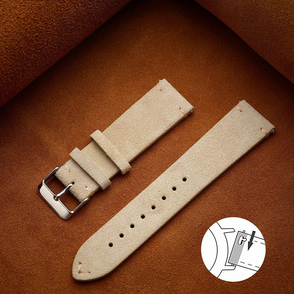 Unisex Quick-Release Suede Watch Strap – Brown Calfskin (14/16/18/20/22 mm)