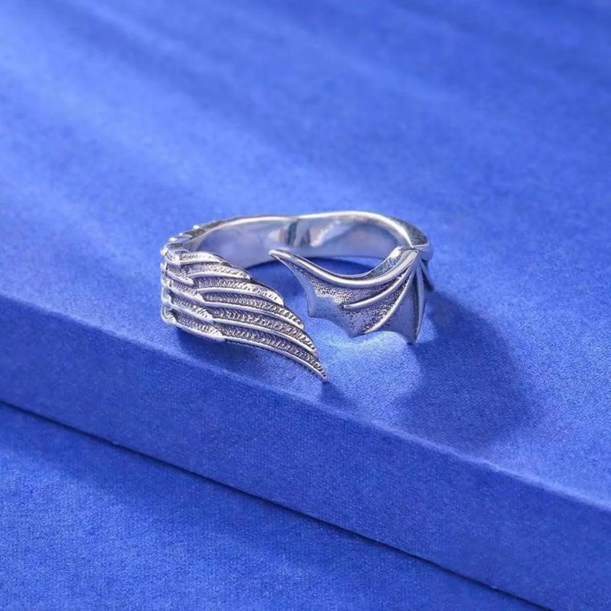 Vintage Angel Wing & Demon Eye Adjustable Ring – Unisex Retro Silver Alloy