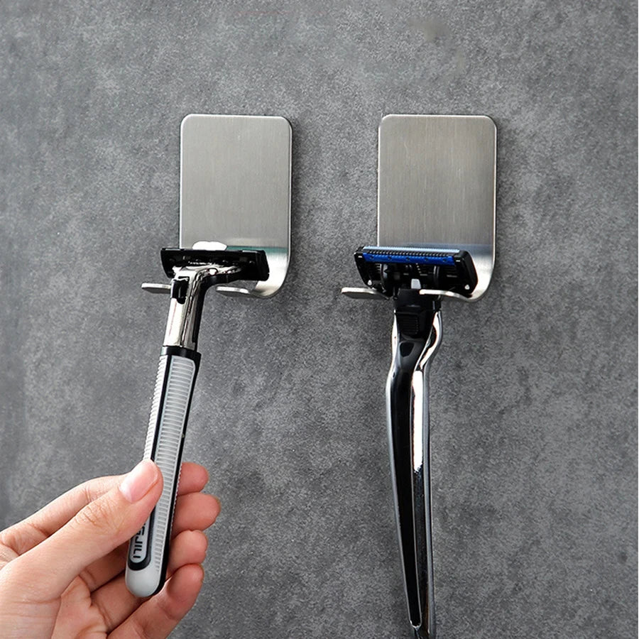 2pcs Stainless Steel Razor Holder – Wall Shaver Stand & Bathroom Organizer