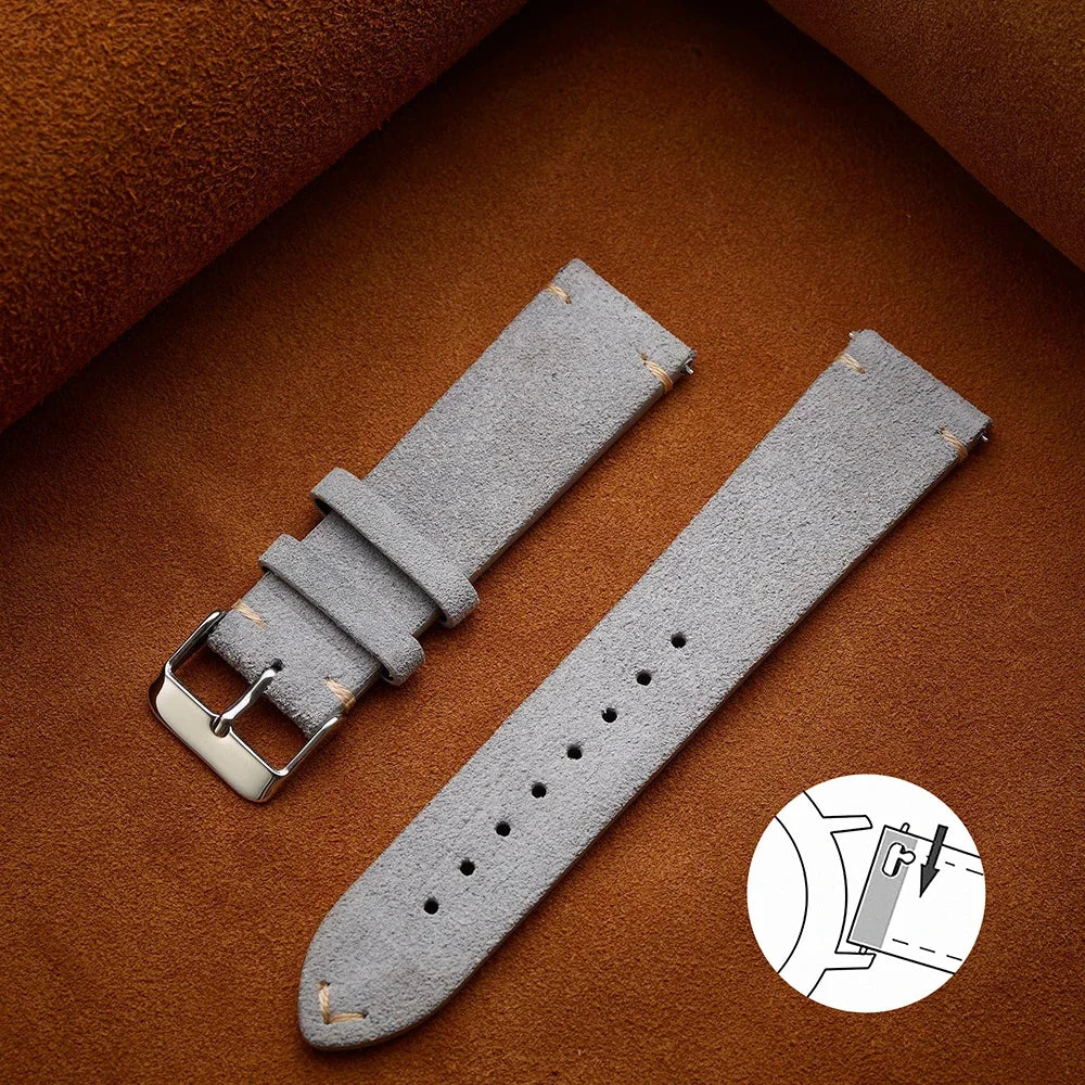 Unisex Quick-Release Suede Watch Strap – Brown Calfskin (14/16/18/20/22 mm)