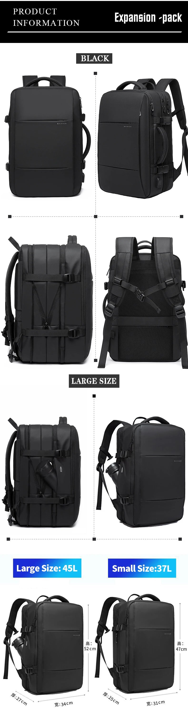 BANGE Expandable Men’s Laptop Backpack — Waterproof 17.3"