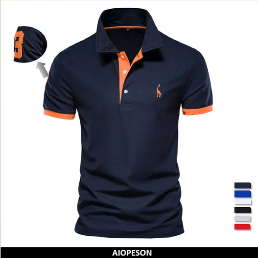 Men’s Embroidered Giraffe Polo Shirt — Summer Short Sleeve