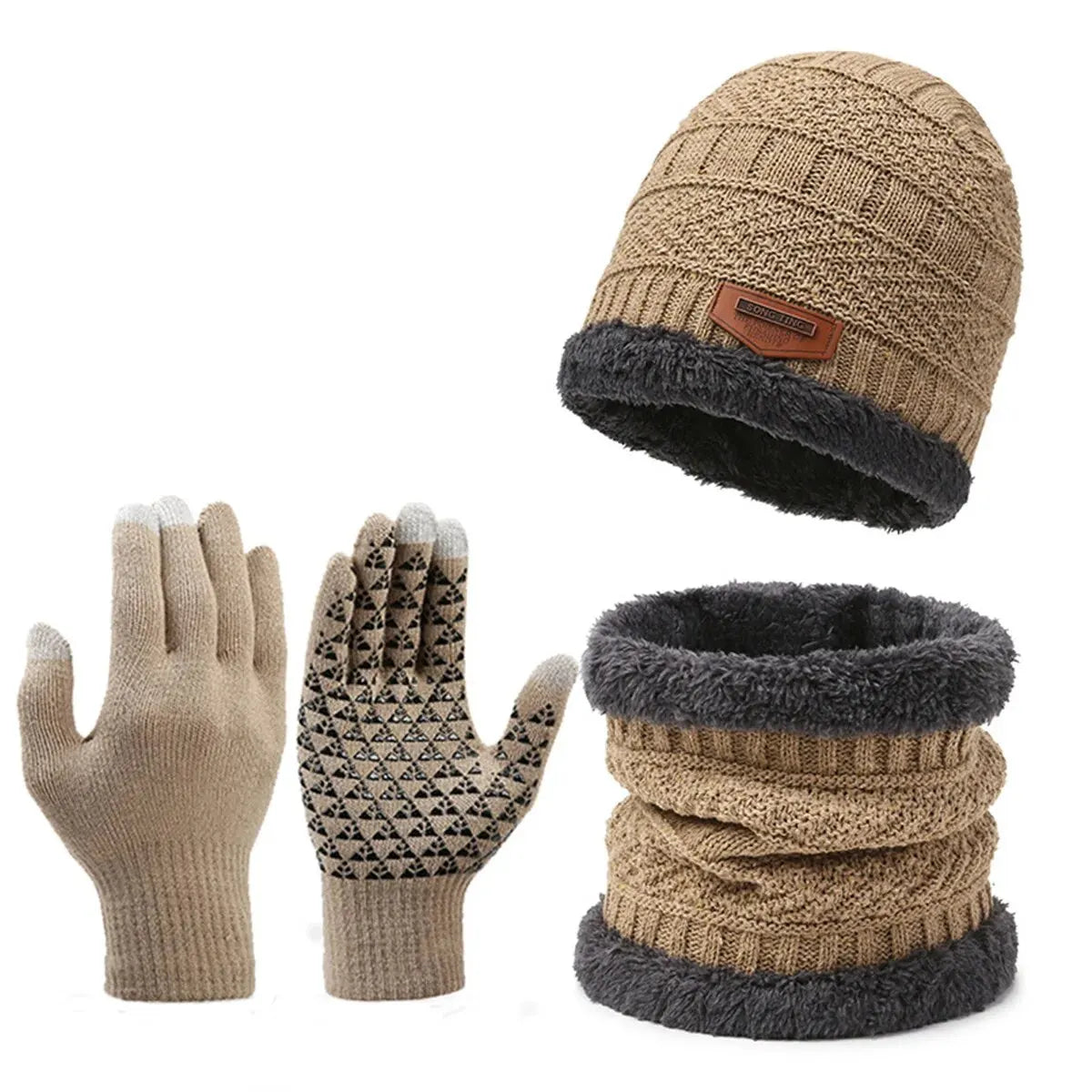 Men’s Winter Thermal Set – Windproof Hat, Scarf & Gloves (3-Piece)