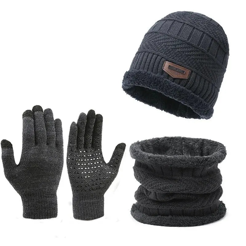 Men’s Winter Thermal Set – Windproof Hat, Scarf & Gloves (3-Piece)