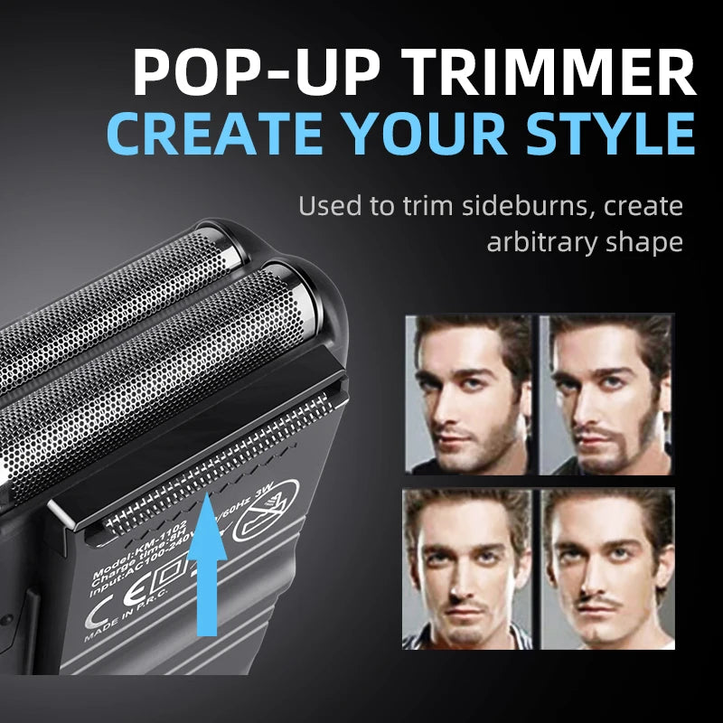 Kemei KM-1102 Cordless Foil Shaver – Twin-Head, Rechargeable, Trimmer