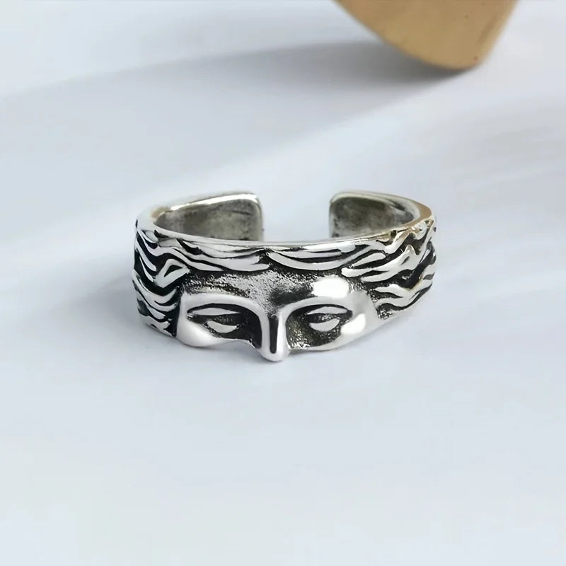 Venus Mask Adjustable Ring – Retro Thai Silver Relief (Unisex)