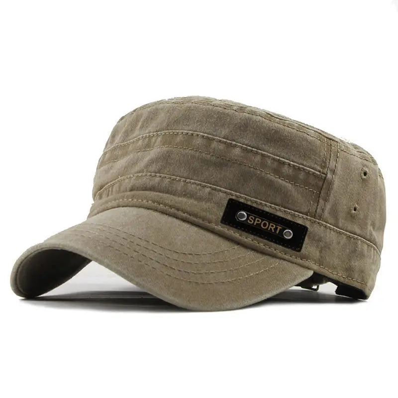 Men’s Cotton Military Cap — Flat Top, Sun-Proof, Washable