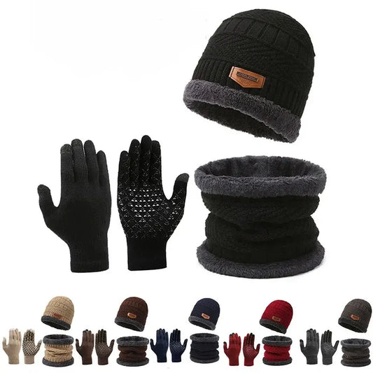 Men’s Winter Thermal Set – Windproof Hat, Scarf & Gloves (3-Piece)