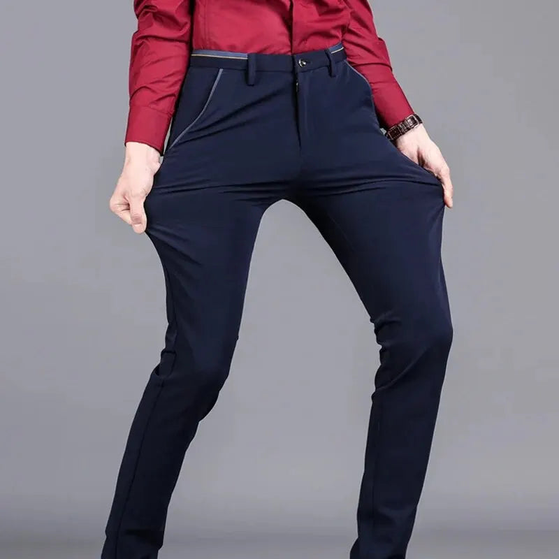 Men’s Elastic Straight Suit Pants — Business Casual Trousers