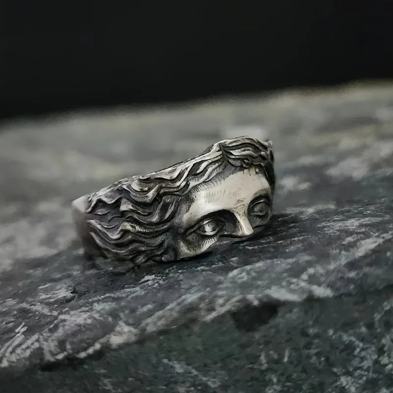 Venus Mask Adjustable Ring – Retro Thai Silver Relief (Unisex)