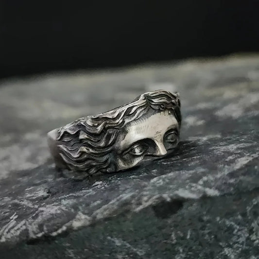 Venus Mask Adjustable Ring – Retro Thai Silver Relief (Unisex)