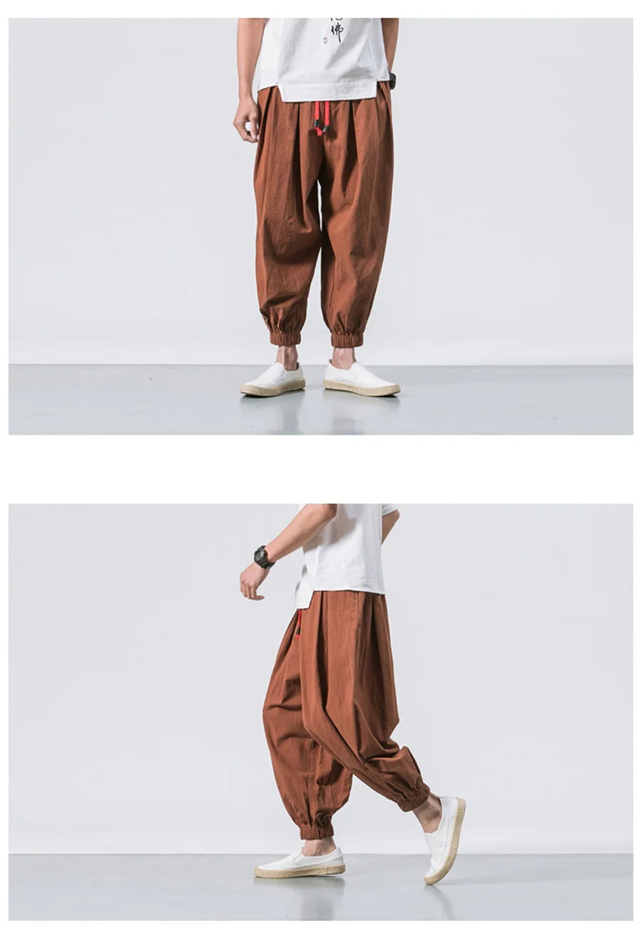 Men’s Oversized Linen-Blend Harem Pants – Loose Fit Casual Trousers