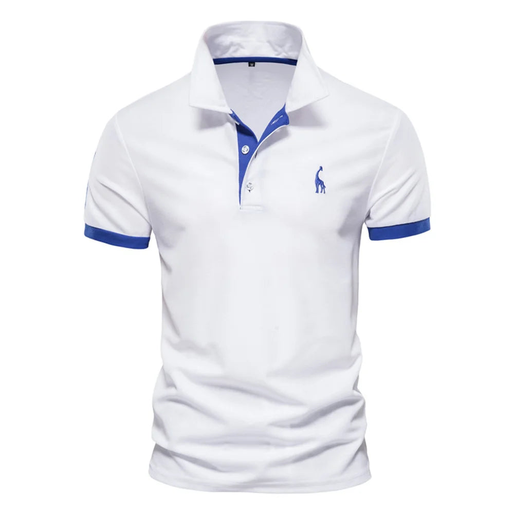 Men’s Embroidered Giraffe Polo Shirt — Summer Short Sleeve