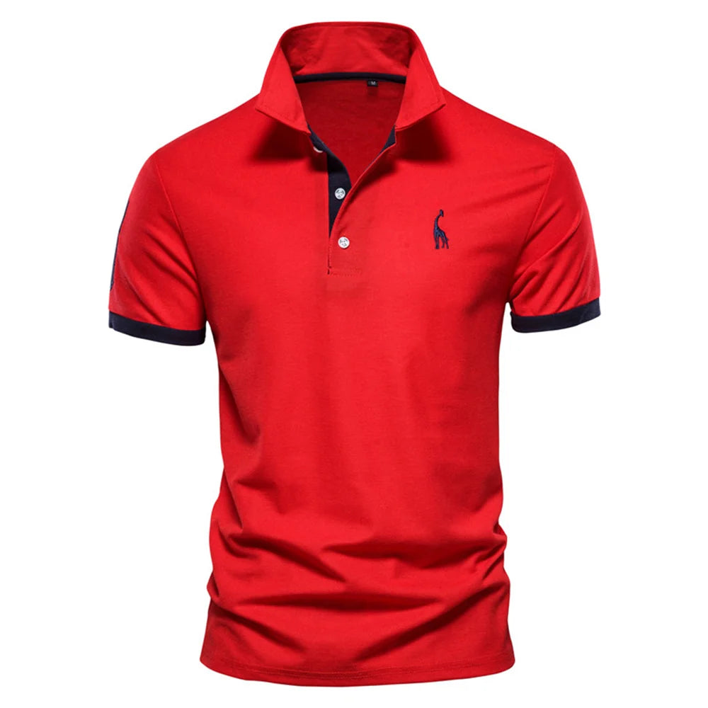 Men’s Embroidered Giraffe Polo Shirt — Summer Short Sleeve