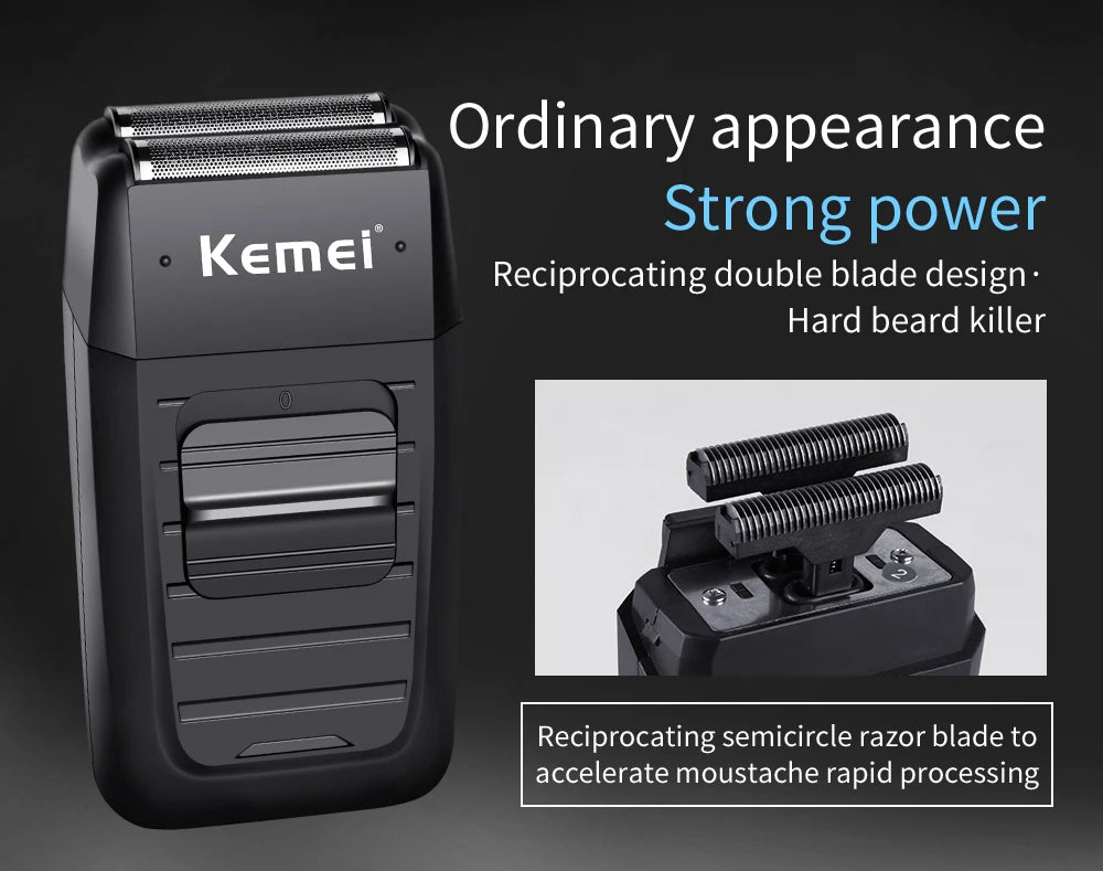 Kemei KM-1102 Cordless Foil Shaver – Twin-Head, Rechargeable, Trimmer