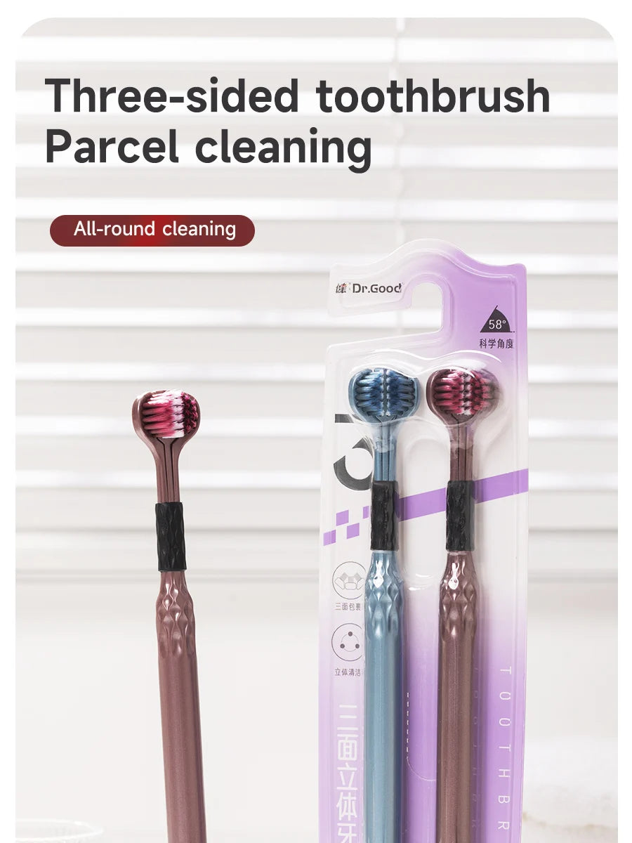 3D Three-Sided Manual Toothbrush — 6 pcs Set