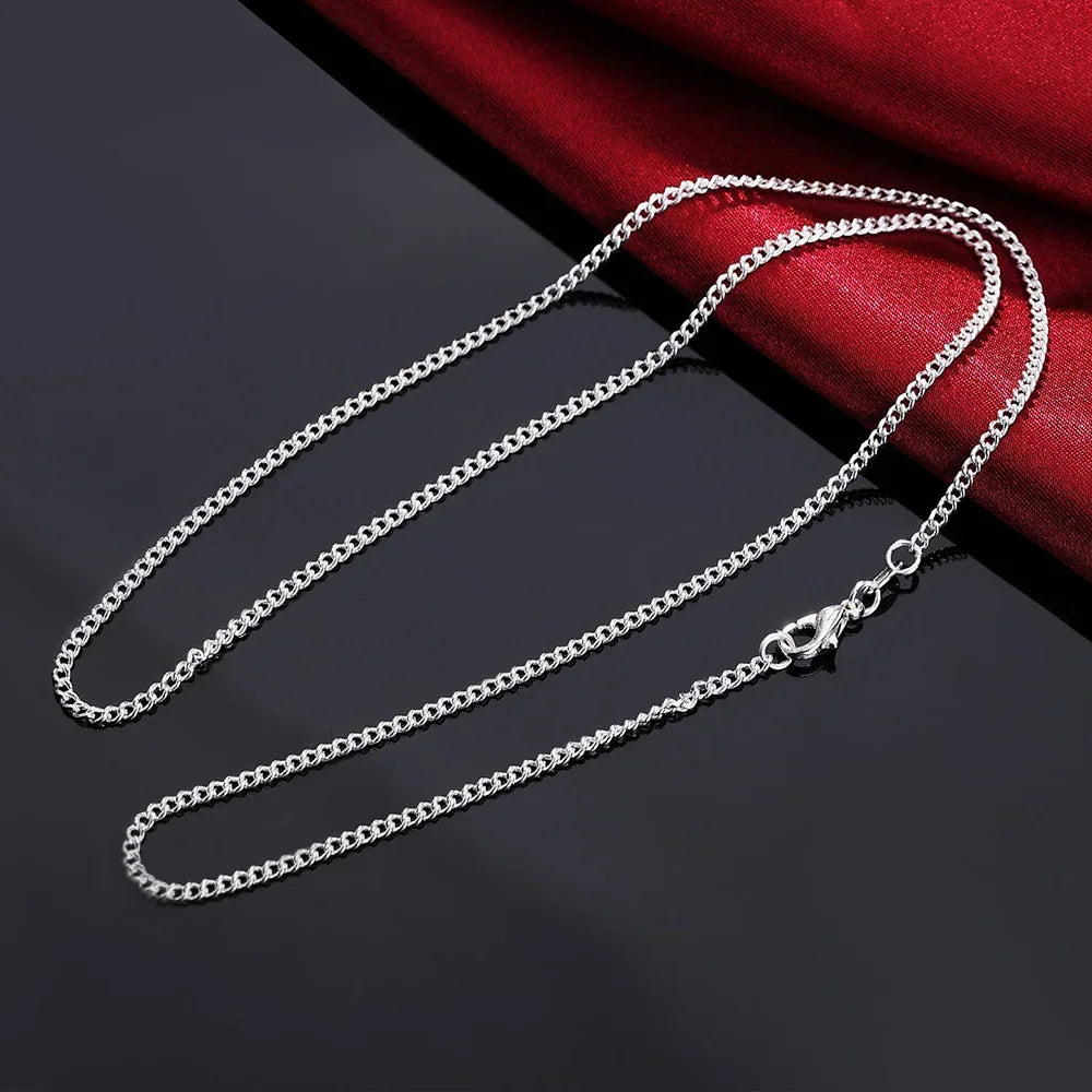 925 Sterling Silver Necklace – 2 mm Chain, 16–30" (Unisex)
