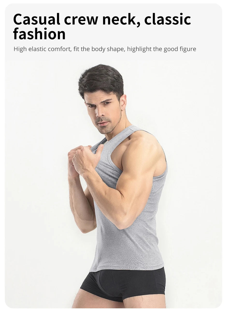 Men’s Solid Color Cotton Vest – Slim Fit Four Seasons Sports & Casual Tank
