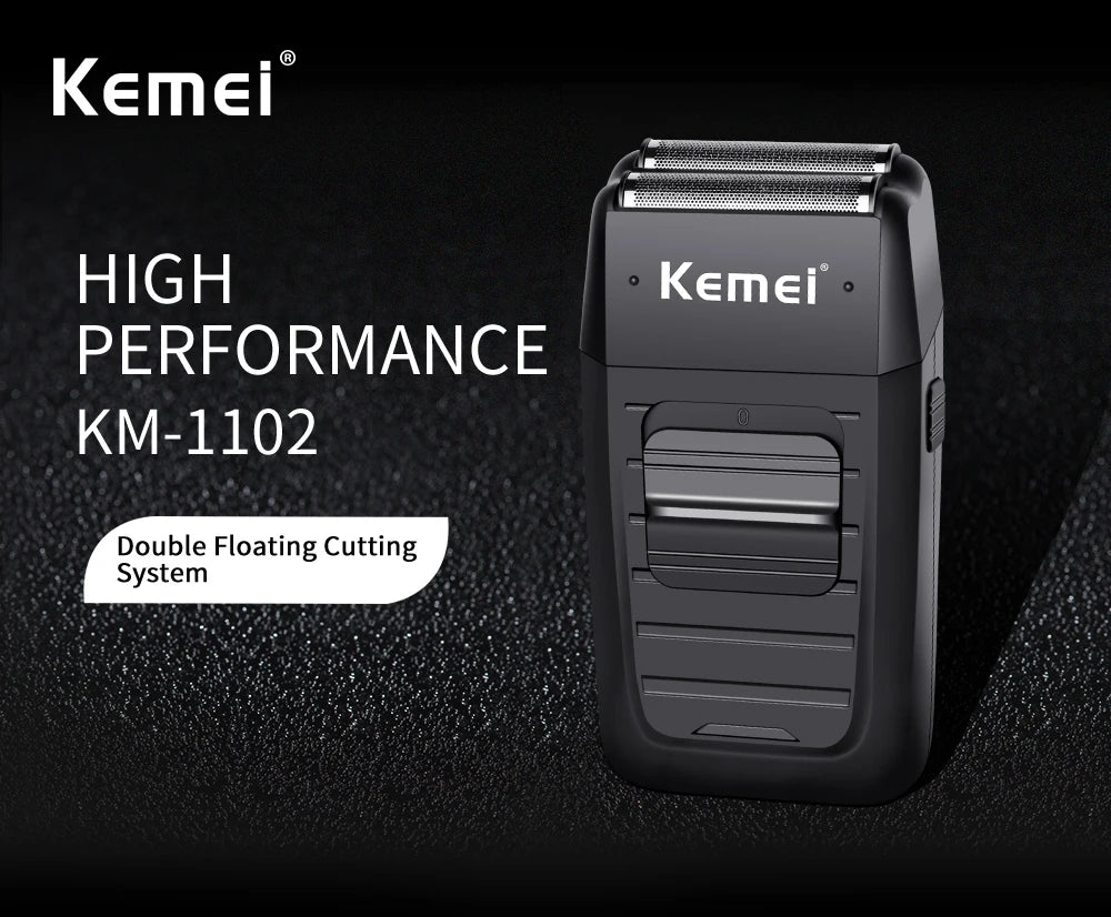 Kemei KM-1102 Cordless Foil Shaver – Twin-Head, Rechargeable, Trimmer