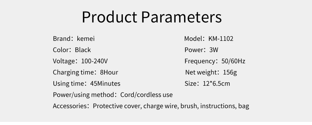 Kemei KM-1102 Cordless Foil Shaver – Twin-Head, Rechargeable, Trimmer