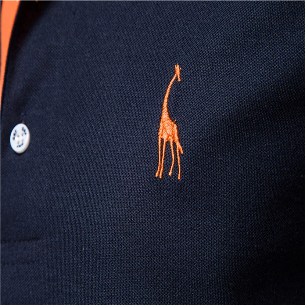 Men’s Embroidered Giraffe Polo Shirt — Summer Short Sleeve