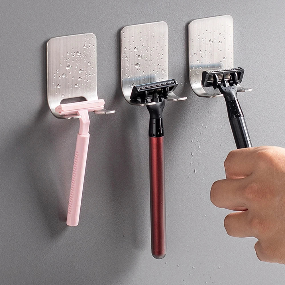 2pcs Stainless Steel Razor Holder – Wall Shaver Stand & Bathroom Organizer