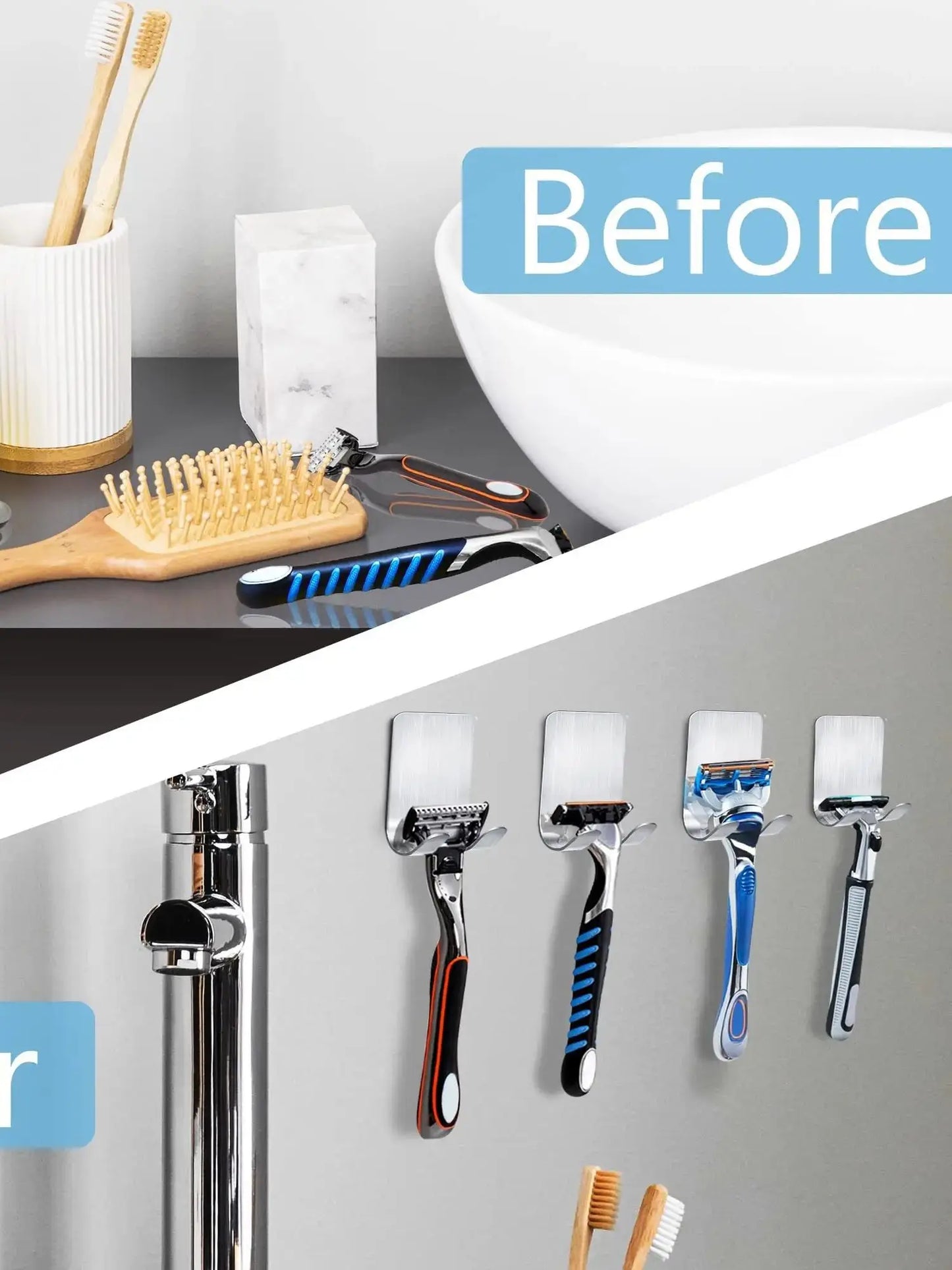 2pcs Stainless Steel Razor Holder – Wall Shaver Stand & Bathroom Organizer