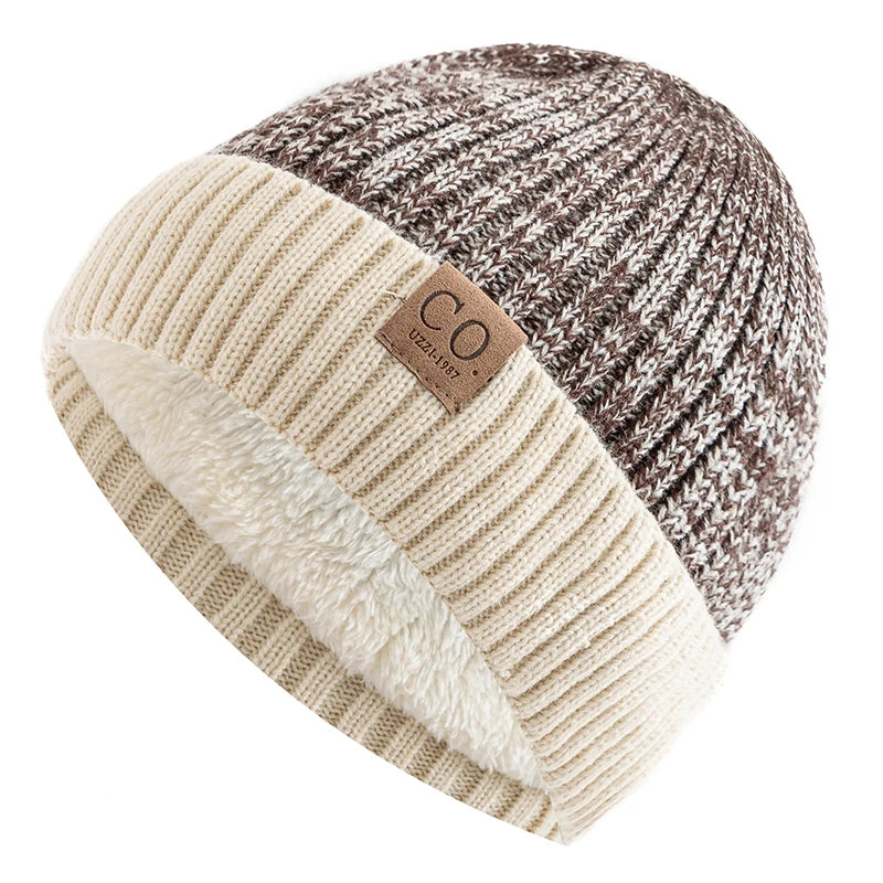 Men Two-Tone Winter Beanie – Fur-Lined Knit Cap for Cold Weather
