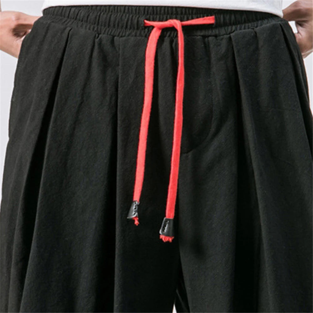 Men’s Oversized Linen-Blend Harem Pants – Loose Fit Casual Trousers