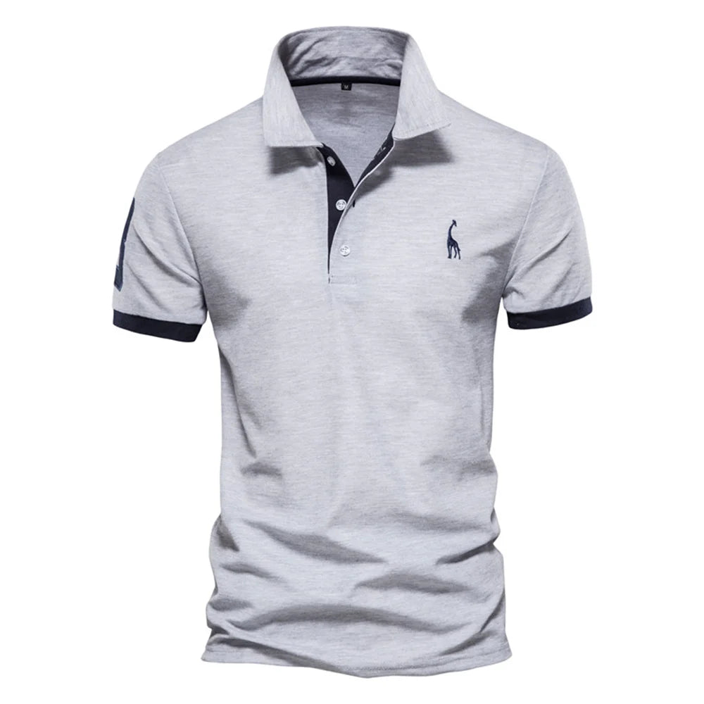 Men’s Embroidered Giraffe Polo Shirt — Summer Short Sleeve