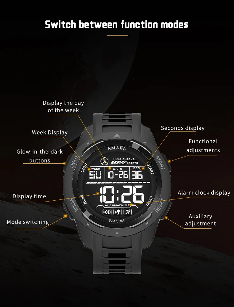 SMAEL 8105 Digital Sports Watch — Waterproof 50 m