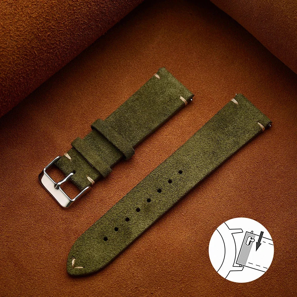 Unisex Quick-Release Suede Watch Strap – Brown Calfskin (14/16/18/20/22 mm)