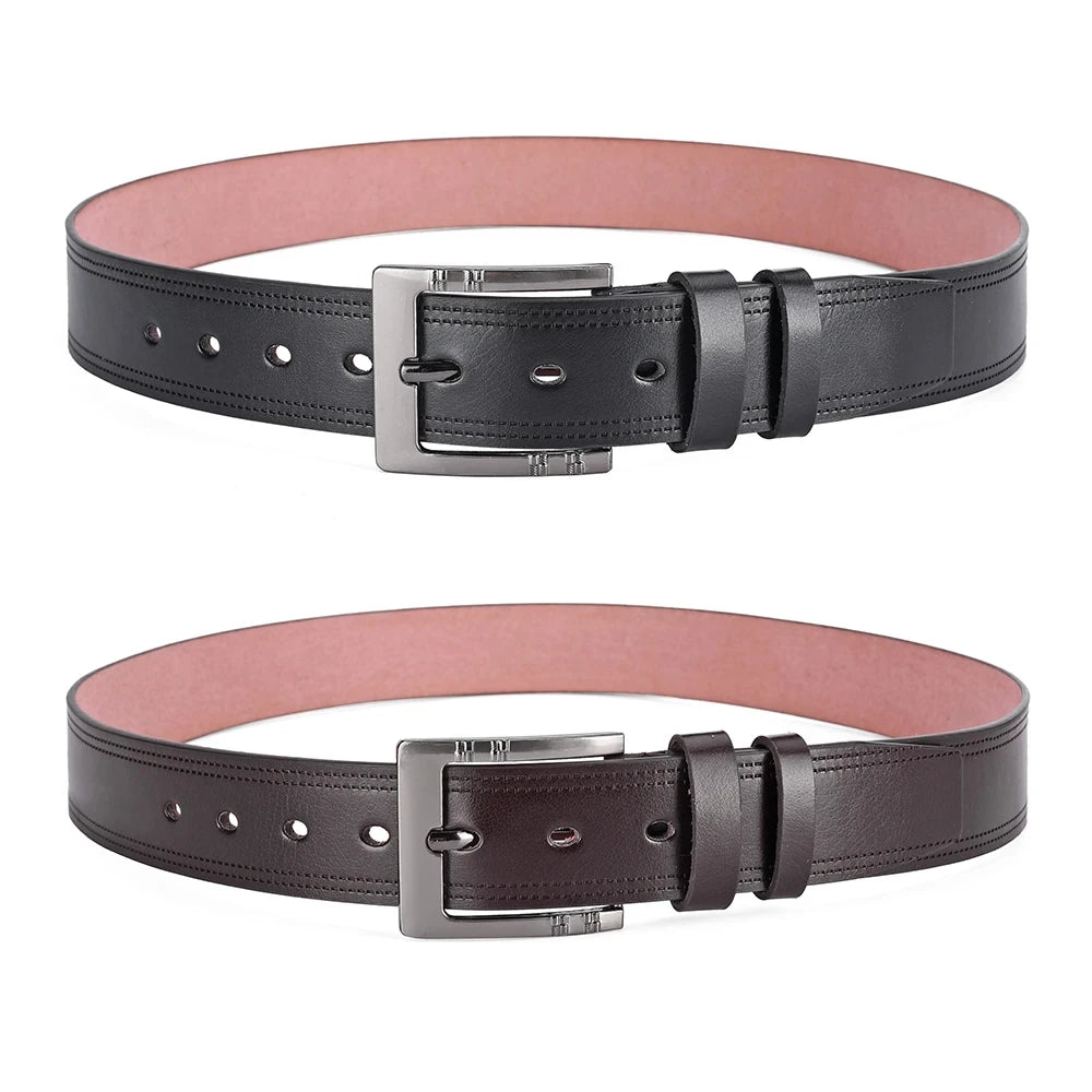 Men’s Genuine Leather Belt — Classic Buckle, Casual & Business