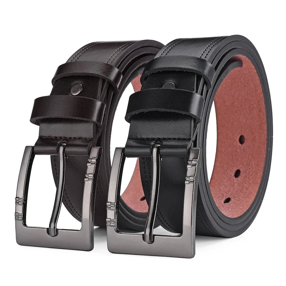 Men’s Genuine Leather Belt — Classic Buckle, Casual & Business