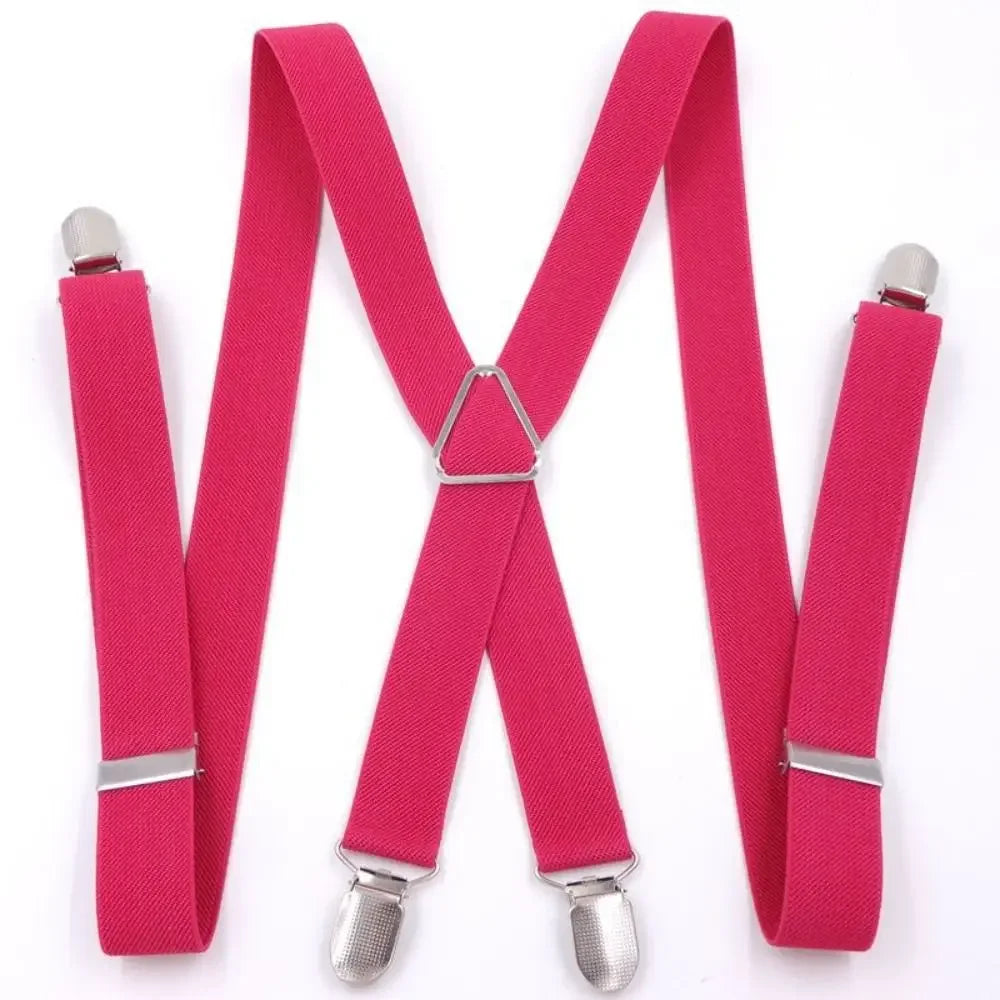 2.5 cm Wide Elastic Suspenders with 4 Clips – Adjustable Braces (Adults & Kids)