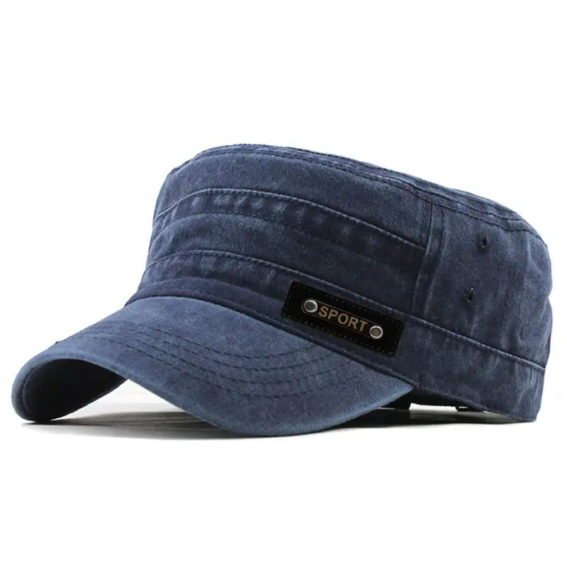 Men’s Cotton Military Cap — Flat Top, Sun-Proof, Washable