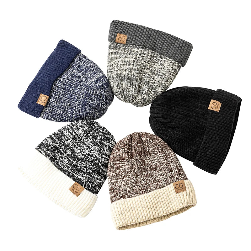 Men Two-Tone Winter Beanie – Fur-Lined Knit Cap for Cold Weather