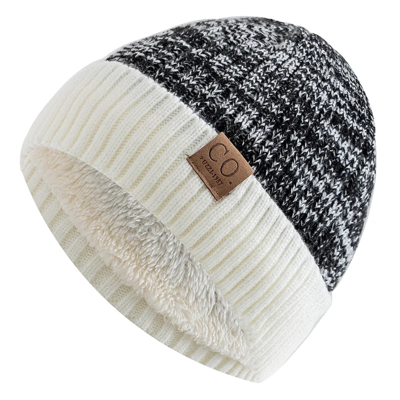 Men Two-Tone Winter Beanie – Fur-Lined Knit Cap for Cold Weather
