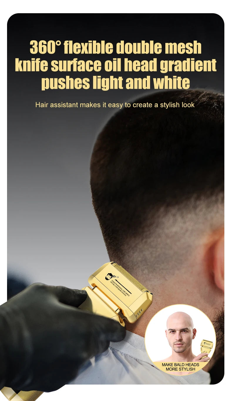 Metal Rechargeable Professional Barber Shop Hair Cutting Set – Clippers, Trimmer & Foil Shaver (Gold/Black, 3 pcs)