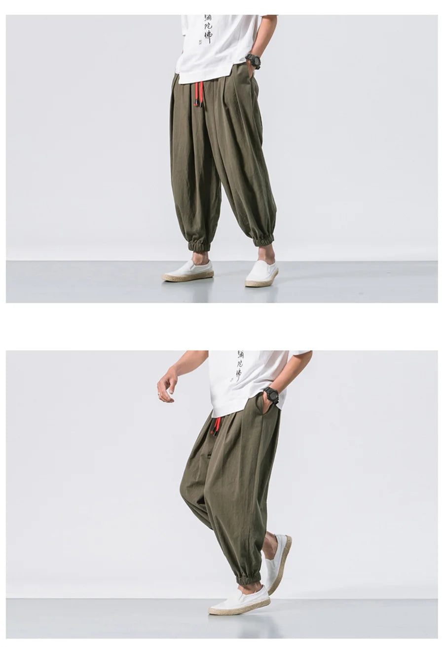 Men’s Oversized Linen-Blend Harem Pants – Loose Fit Casual Trousers