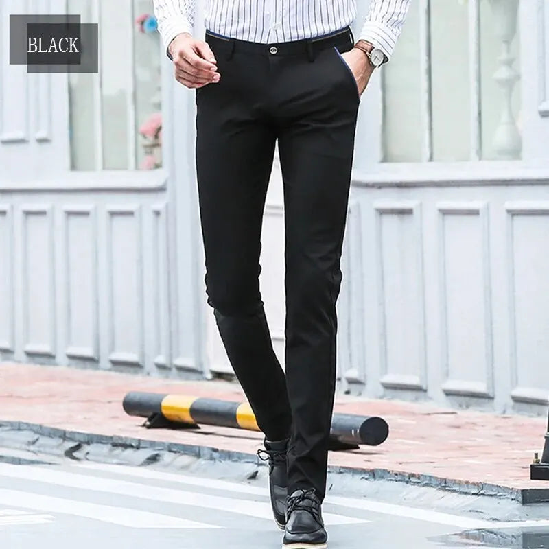 Men’s Elastic Straight Suit Pants — Business Casual Trousers